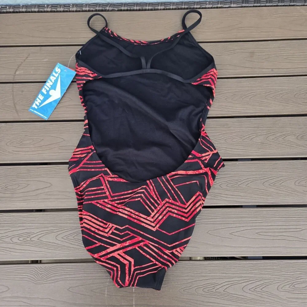 TYR The Finals Women Maize Swimsuit Thin Swanback Red Black 1 Piece- Sz 30 New